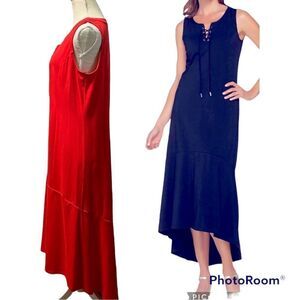 Isaac Mizrahi Live! Red Lace-Up Neck     Hi-low sleeveless Maxi Dress